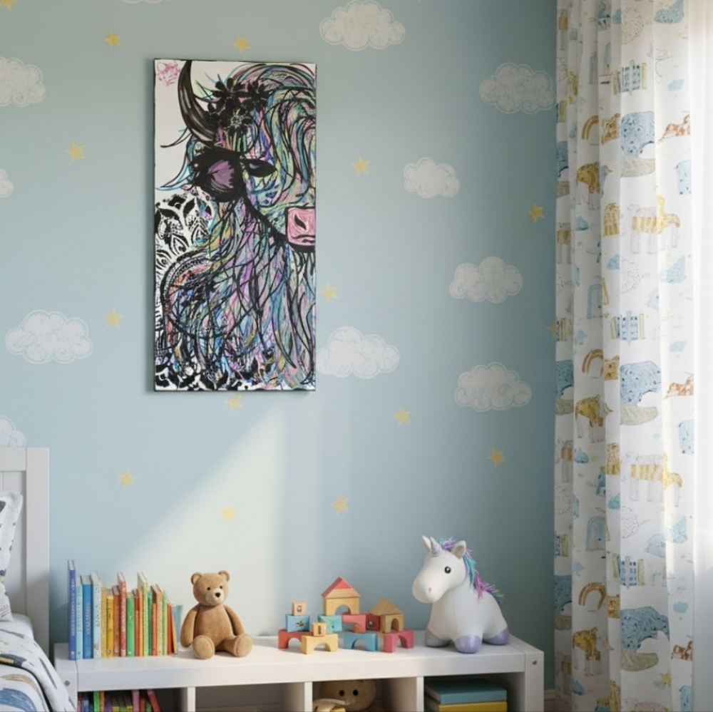 HANDCRAFTED Abstract Highland Cow Painting HANDPAINTED Artwork HANDMADE Wall Art